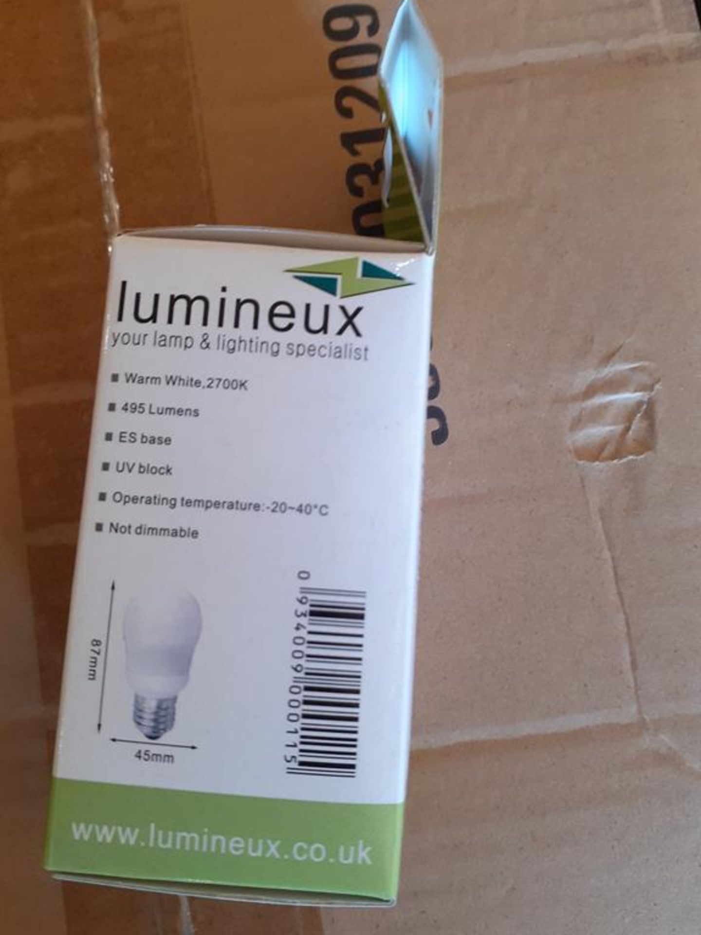 4x boxes of Lumineux Golf Ball CFL 9W E27 2700K Warm White Bulbs (100pcs per box, 1 box contains app - Image 3 of 6