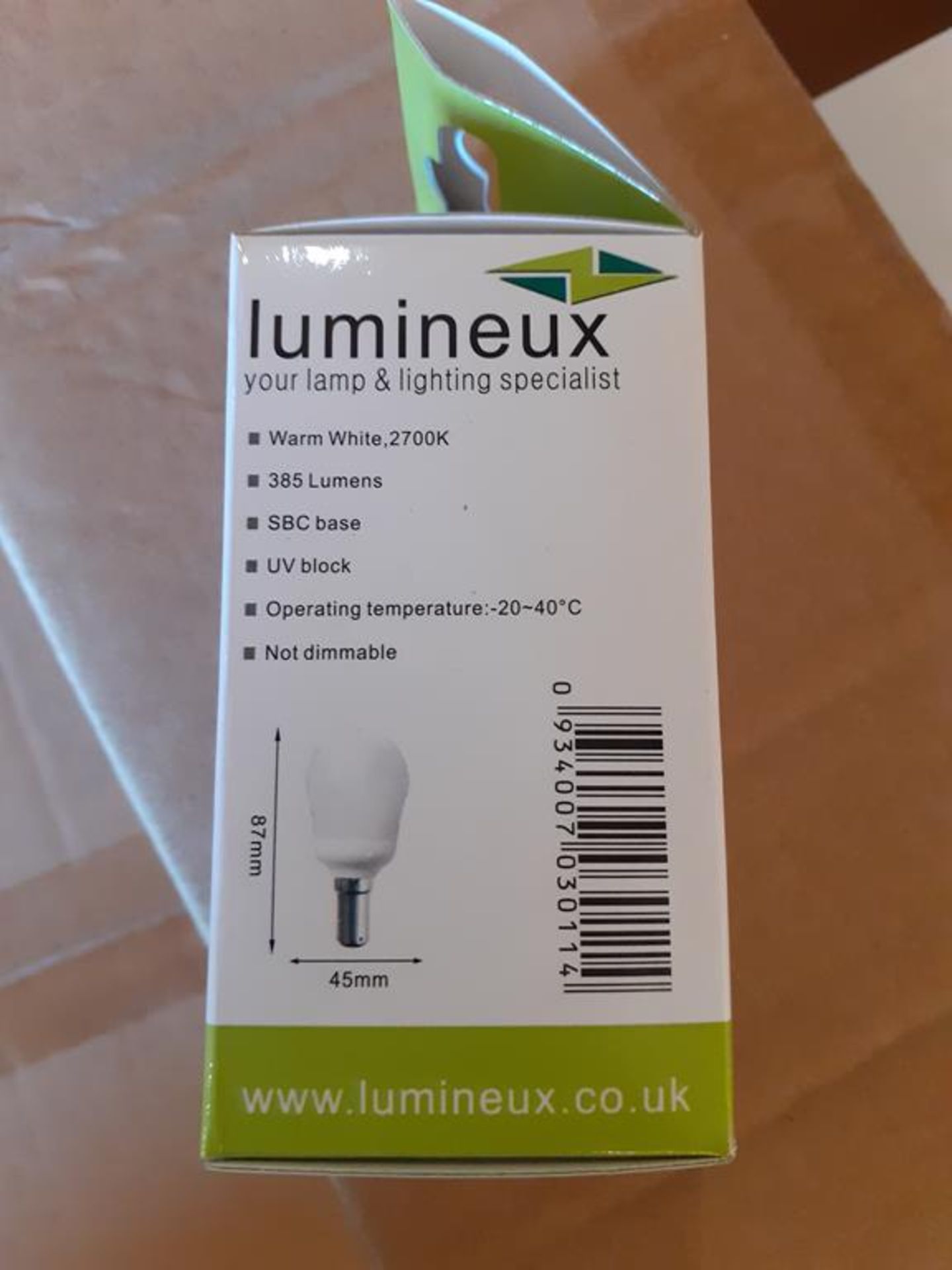 9x boxes of Lumineux Golf Ball CFL 7W B15 2700K Warm White Bulbs (50pcs per box) - Image 3 of 5