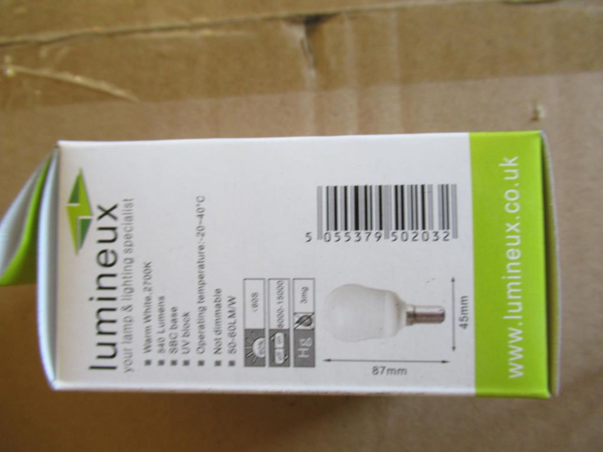 3x boxes of Lumineux Golf Ball CFL 11W B15 2700K Warm White Bulbs (100pcs per box) - Image 3 of 5