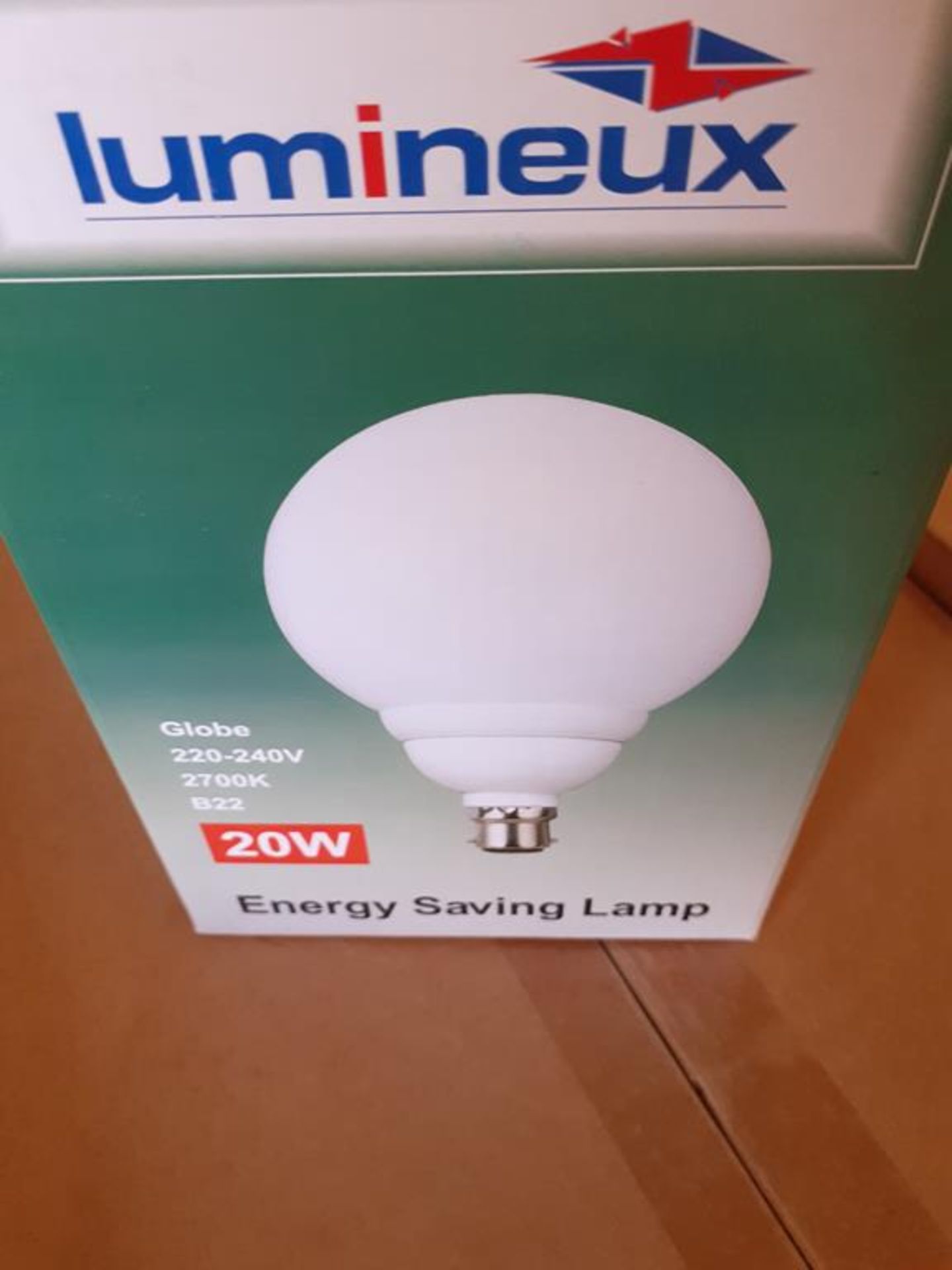 3x boxes of Lumineux Globe 20W B22 2700K 220-240V Energy Saving Bulbs (20pcs per box) - Image 4 of 5