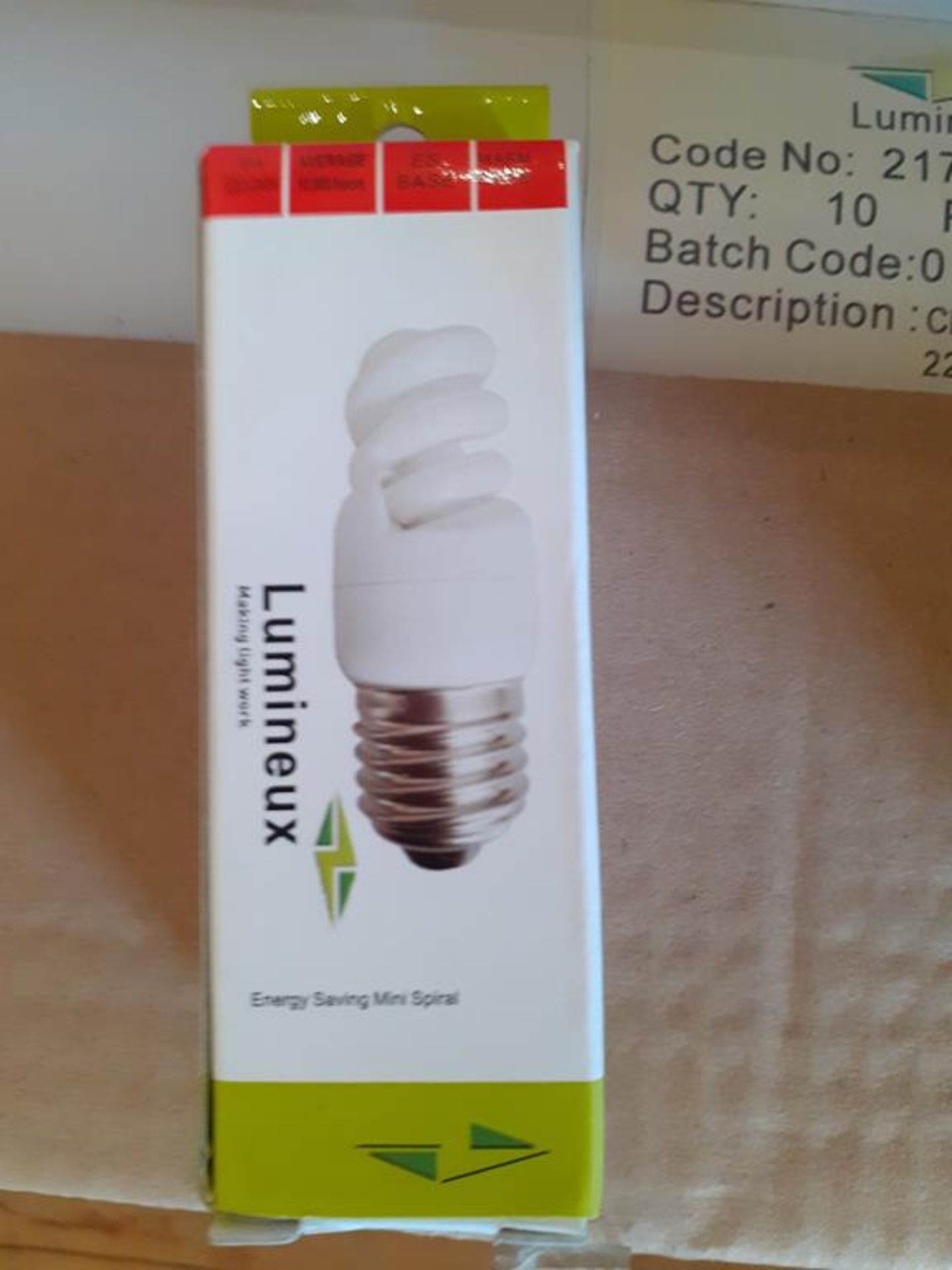 4x boxes of Lumineux Micro Spiral CFL 9W E27 2400K Warm White Energy Saving Bulbs (100pcs per box) - Image 4 of 5