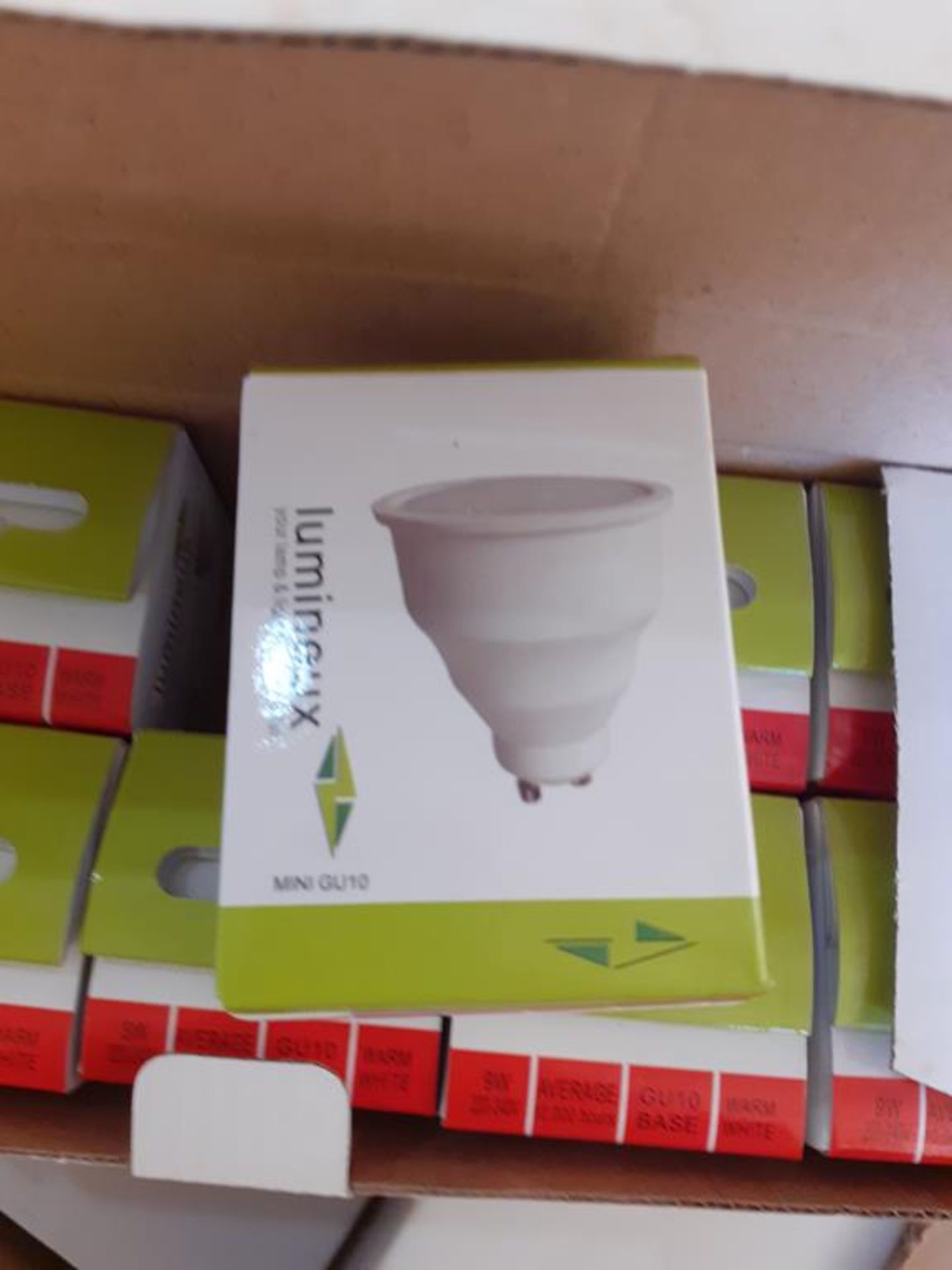 5x boxes of Lumineux Mini GU10 CFL 9W E27 2700K Warm White Bulbs (100pcs per box) - Image 3 of 5