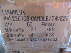 3x boxes of Lumineux 7W Candle E27 3500K 220-240V Energy Saving Bulbs (50pcs per box)