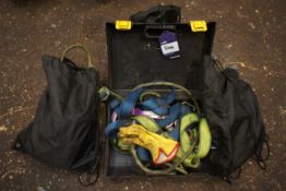 Various harnesses to plastic box and 3 bags (Not T