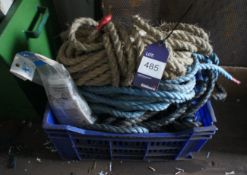 Plastic Crate & Contents to include Various Rope