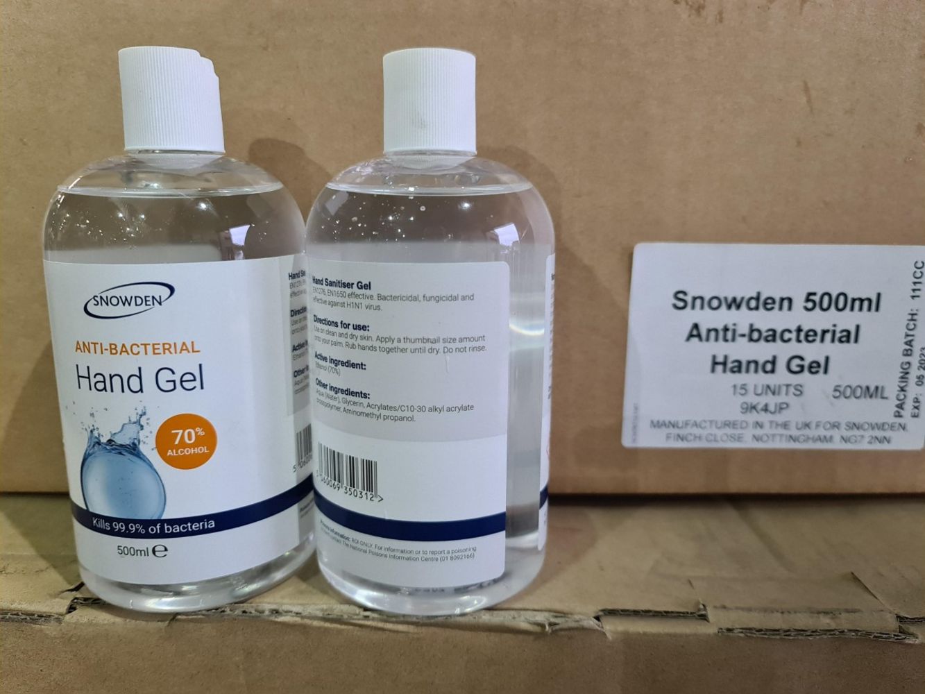 Stock of Snowden 500ml Anti-Bacterial Hand Gel Sanitiser Circa 5,880 Units