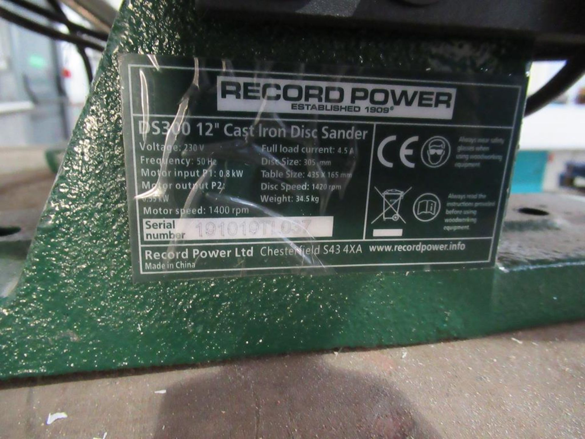 Record Power DS300 12" Disc Sander with Guard - Image 3 of 5