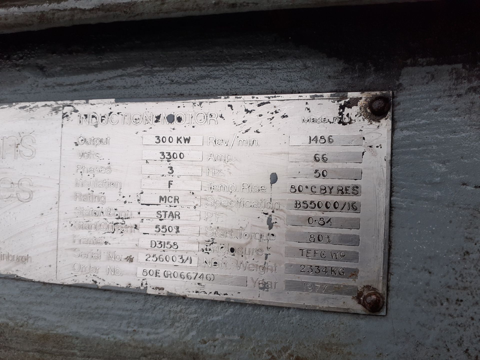 A 1977 Parsons Peebles 300kW 3-Phase Inductional Motor - Image 4 of 7