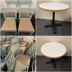 100 Bergamo Stackable Conference/Restaurant Chairs and 36 Circular Tables