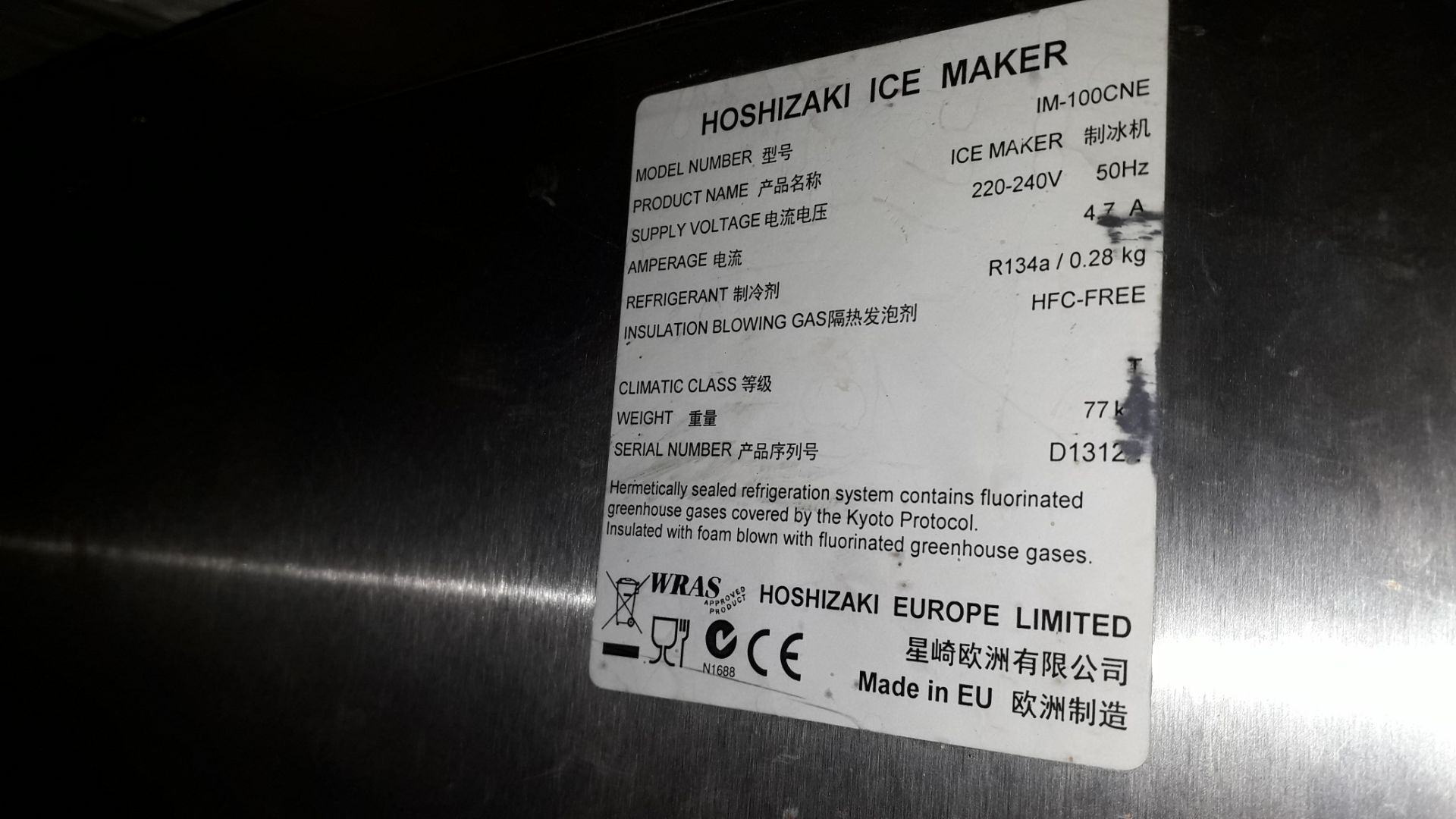 Hoshizaki IM100CNE Ice Cube Maker Serial Number D1 - Image 3 of 3