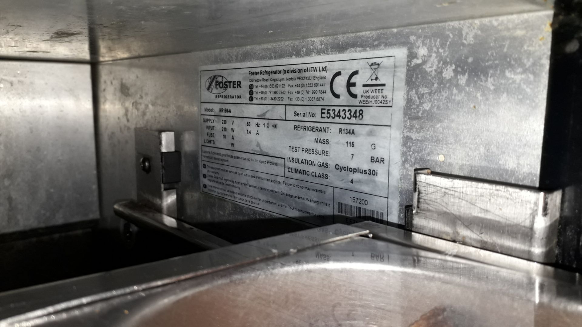 Foster HR150-A Stainless Steel Triple Drawer Undercounter Refrigerator Serial Number E5343348 - Image 3 of 3