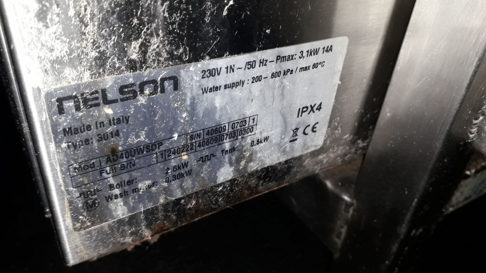 Nelson AD40 Stainless Steel Glasswasher Serial Number 40609/0703 (Requires Disconnection) - Image 3 of 3