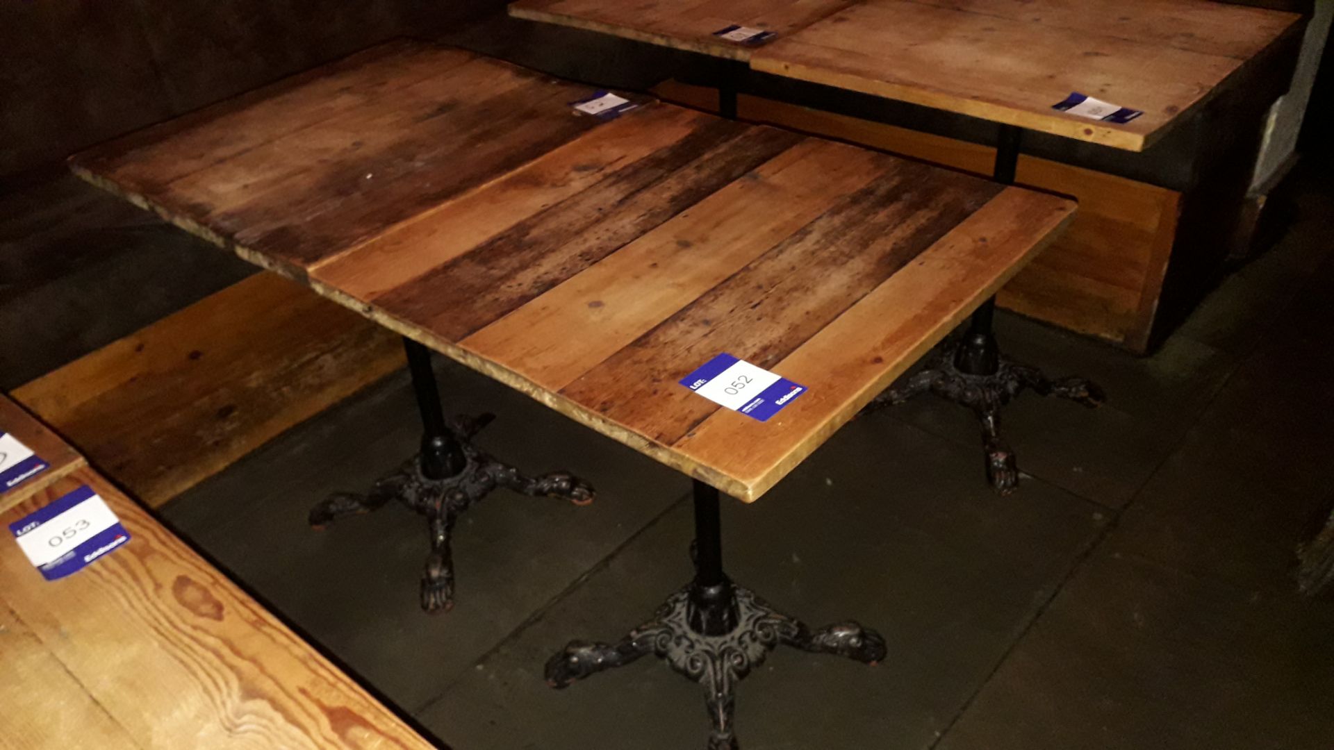 2 x Cast Iron Base Timber Topped Table 600 x 600 - Image 2 of 2