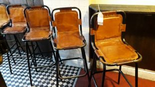 4 x Tubular Steel Bar Stools with Leather Upholstered Seats