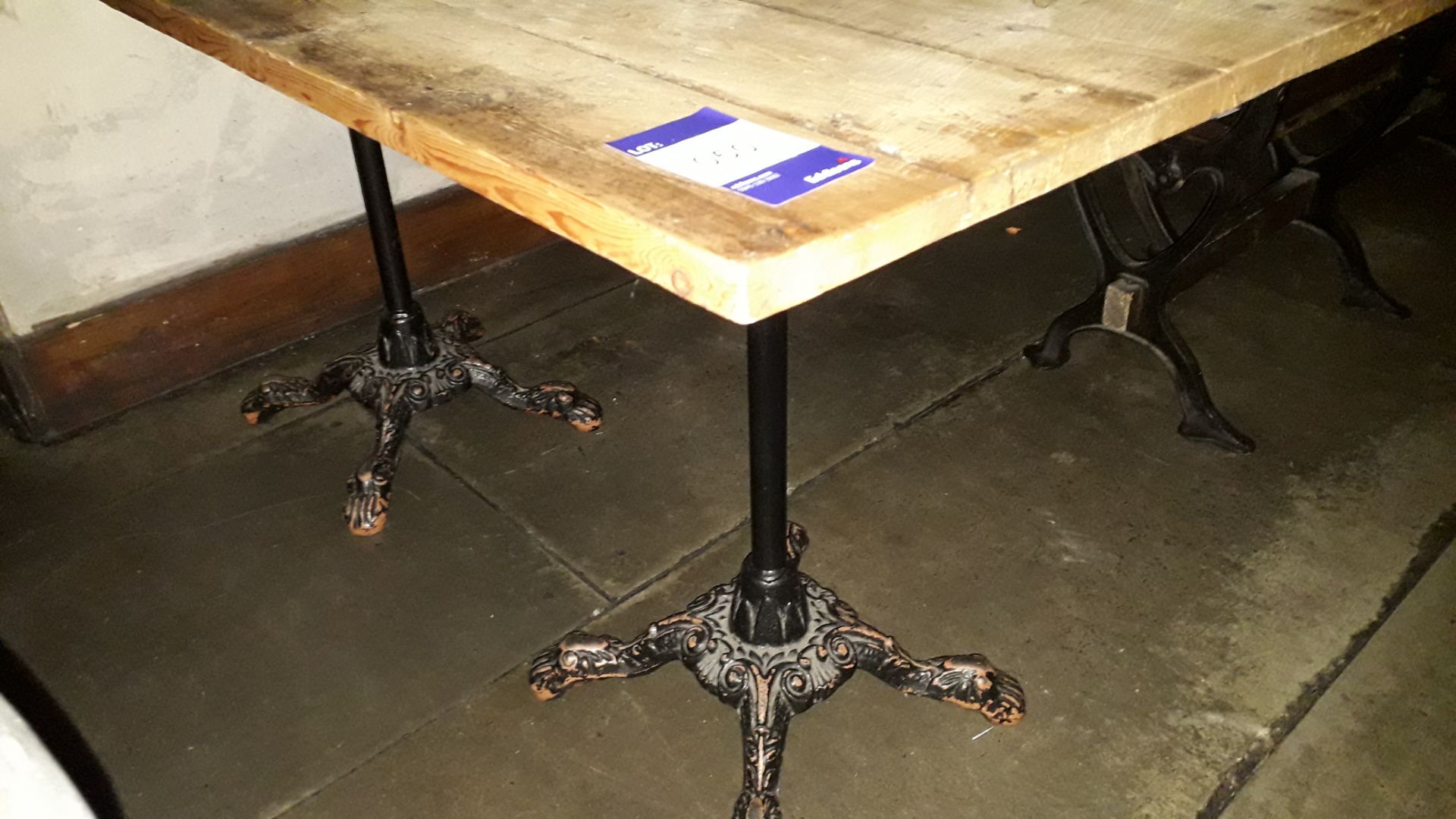 2 x Cast Iron Base Timber Topped Table 680 x 680 - Image 2 of 2