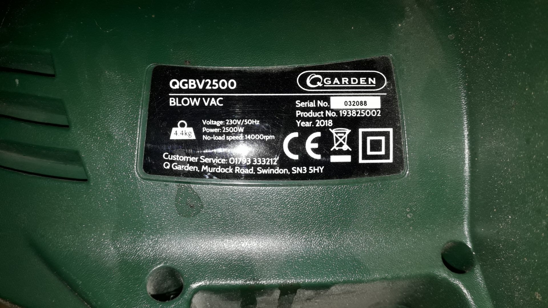 QGarden QGBV2500 Leaf Blower Vacuum (2018) Serial Number 032088 - Image 2 of 2