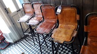 4 x Tubular Steel Bar Stools with Leather Upholstered Seats