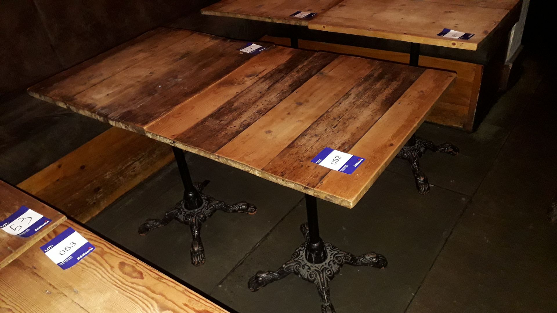 2 x Cast Iron Base Timber Topped Table 600 x 600