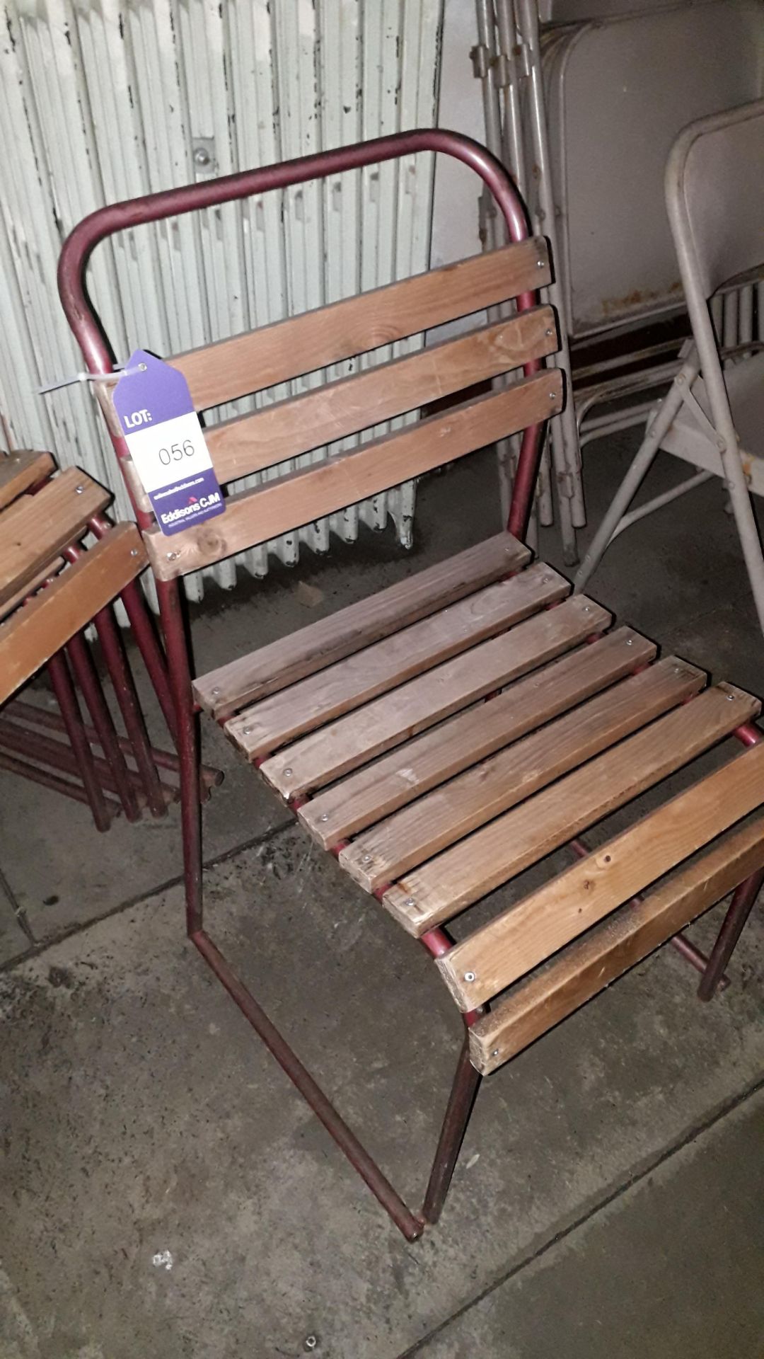 5 x Tubular Steel Stacking Chairs with Timber Slats - Image 2 of 2