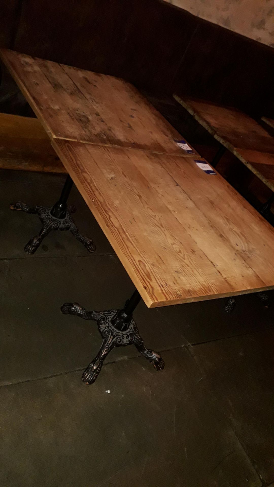 2 x Cast Iron Base Timber Topped Table 680 x 680 - Image 2 of 2