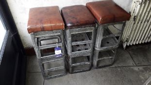 3 x Bar Stools constructed from Galvanised Steel Crates with Leather Seat