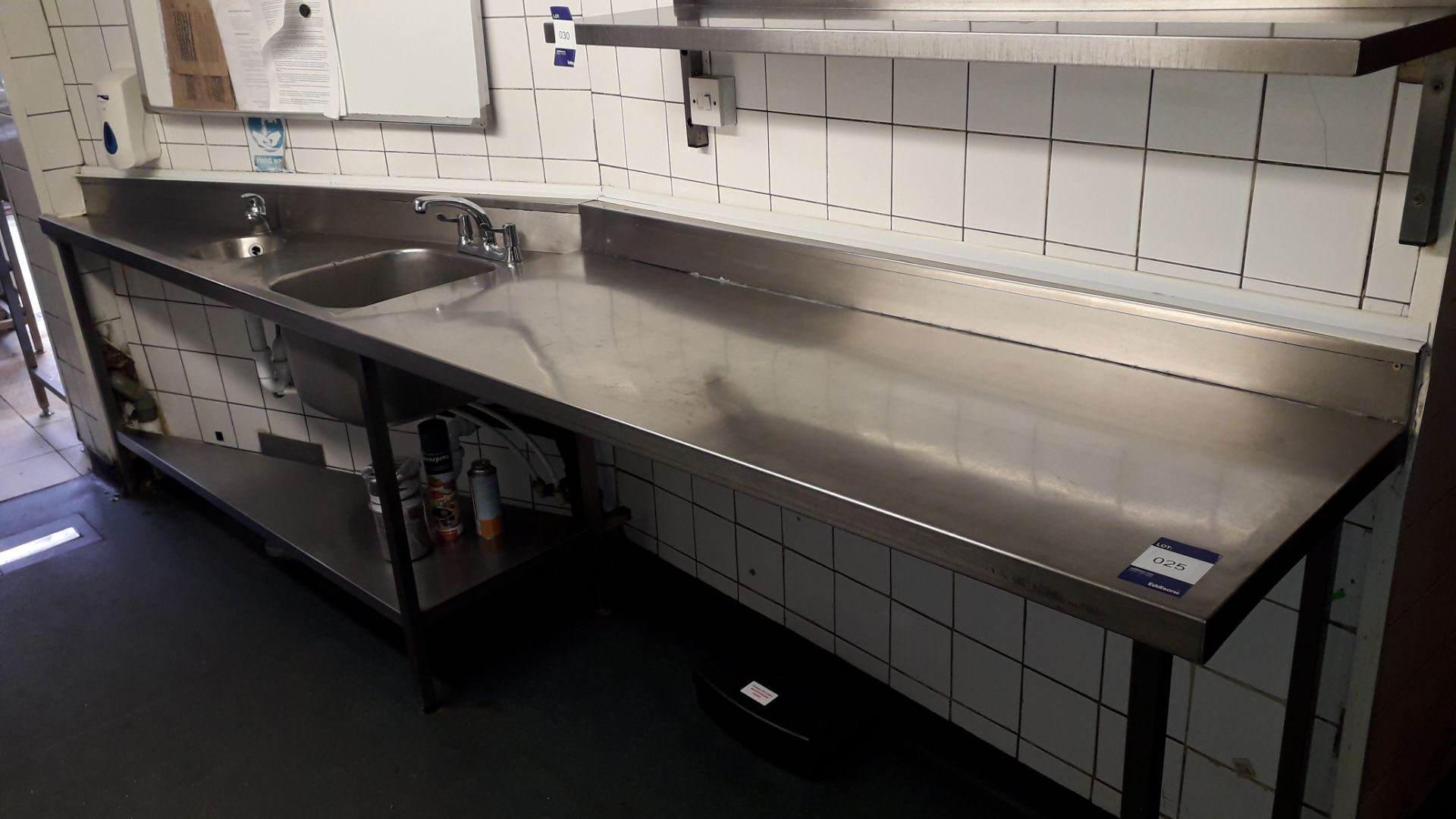 Stainless Steel Shaped Food Prep Table with 2 Sinks 3360mm (Disconnection required by Qualified