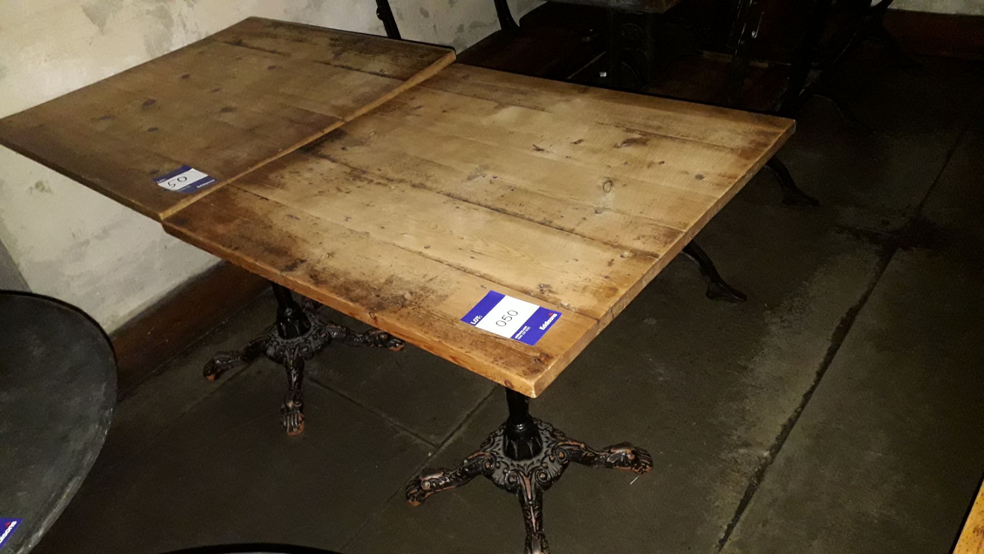 2 x Cast Iron Base Timber Topped Table 680 x 680