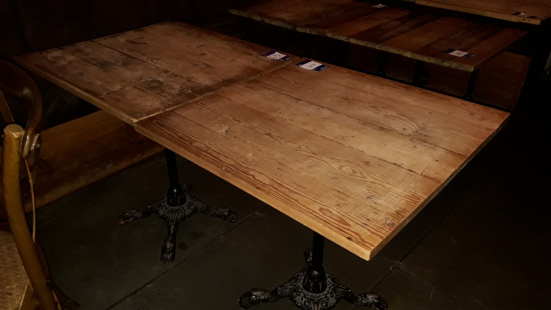 2 x Cast Iron Base Timber Topped Table 680 x 680