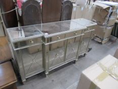 Mirrored 4 Door, 3 Drawer Topped Side Board