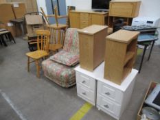 Single 'Bed Chair' with 3x Wooden Chairs & various cabinets