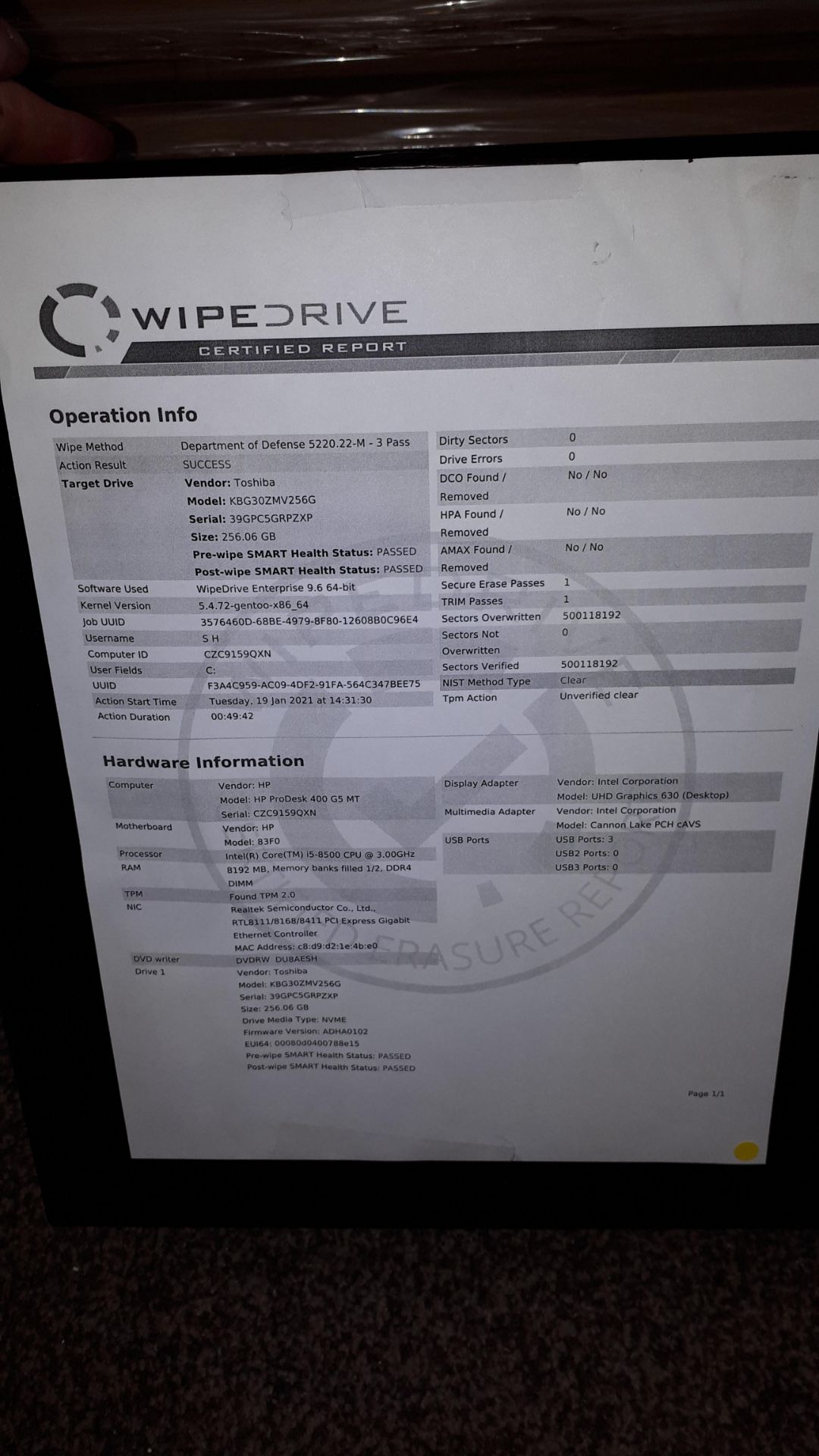 HP ProDesk 400 G5 MT desktop computer, Serial Numb - Image 4 of 4