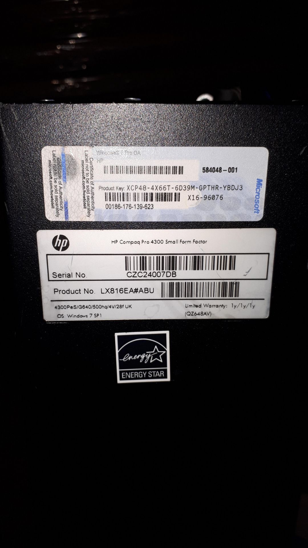 HP Compaq Pro 4300 SFF PC, Serial Number CZC24007D - Image 2 of 3