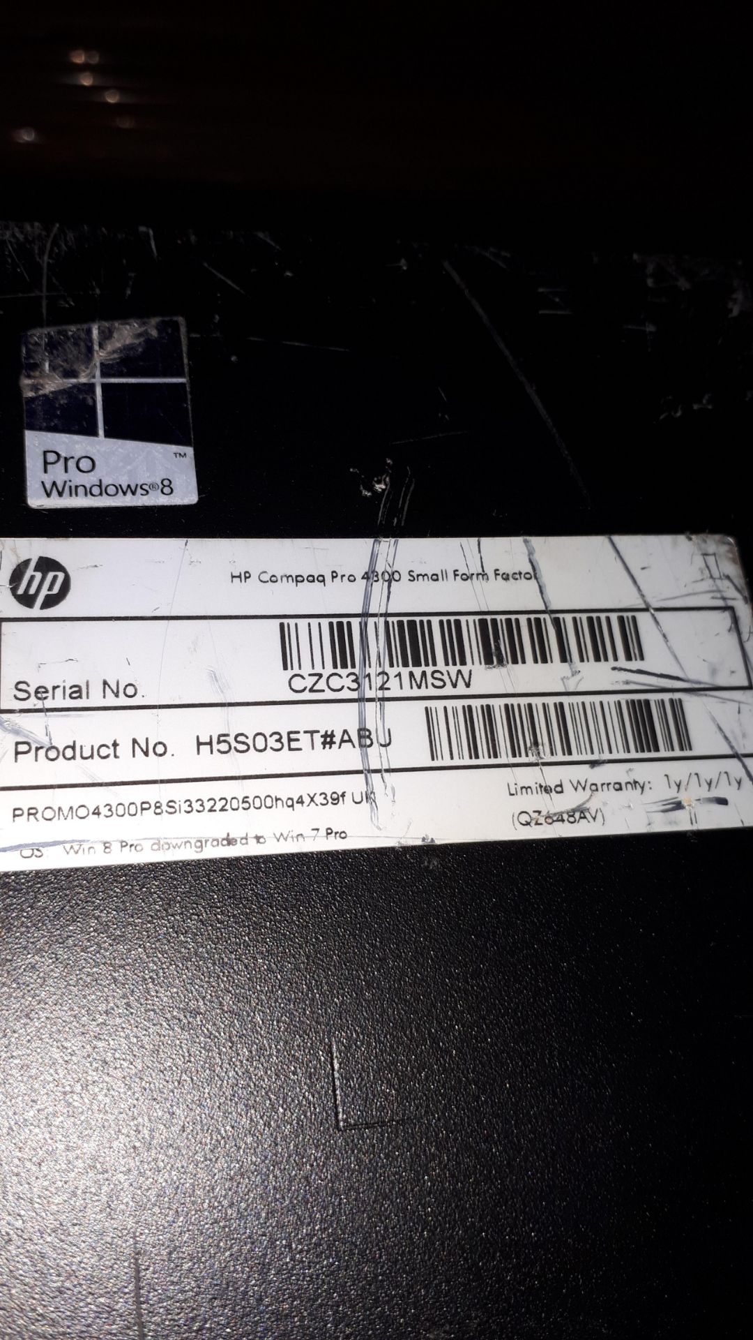 HP Compaq Pro 4300 SFF PC, Serial Number CZC3121MS - Image 2 of 3