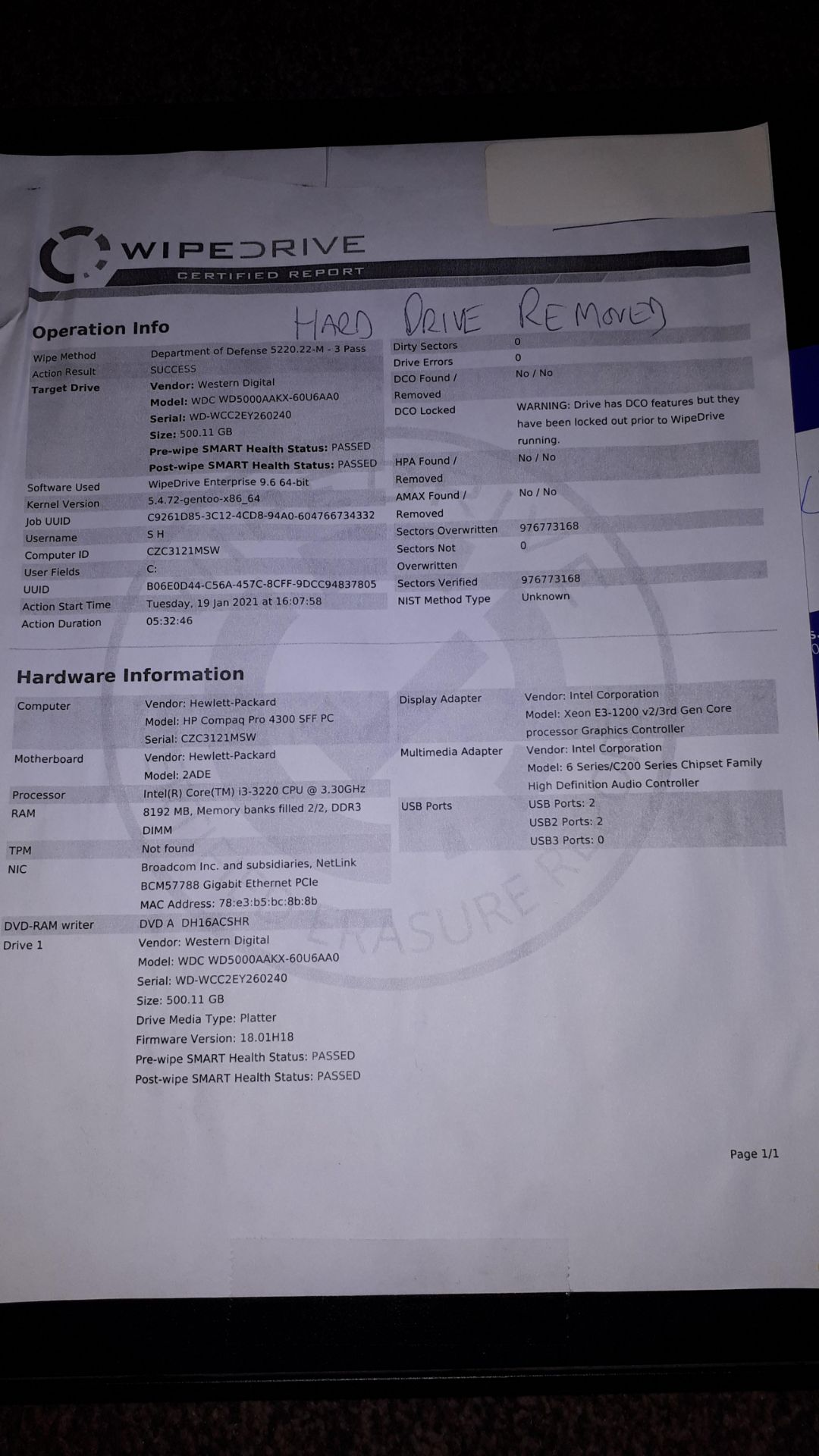 HP Compaq Pro 4300 SFF PC, Serial Number CZC3121MS - Image 3 of 3