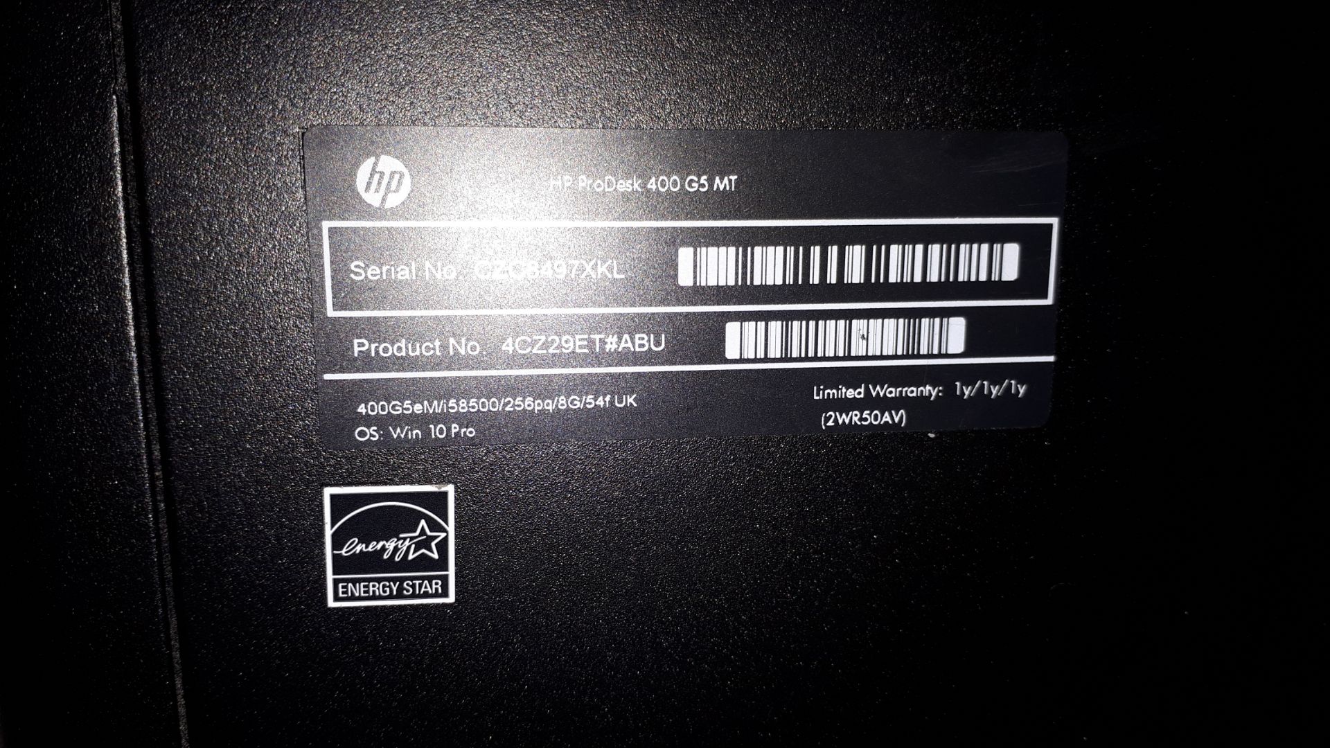 HP ProDesk 400 G5 MT desktop computer, Serial Numb - Image 3 of 4