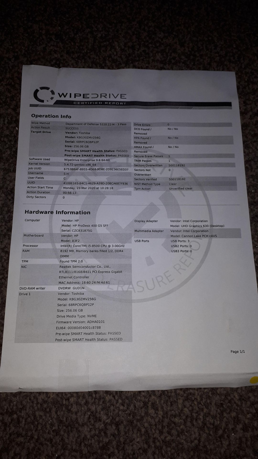 HP ProDesk 400 G5 SFF desktop computer, Serial Num - Image 3 of 3