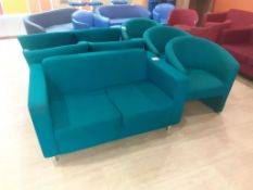 Two Seater Green Effect Upholstery Sofa & 7x Green Tub Chairs