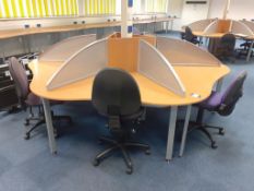 2 x 6 space light oak effect round computer work stations etc.