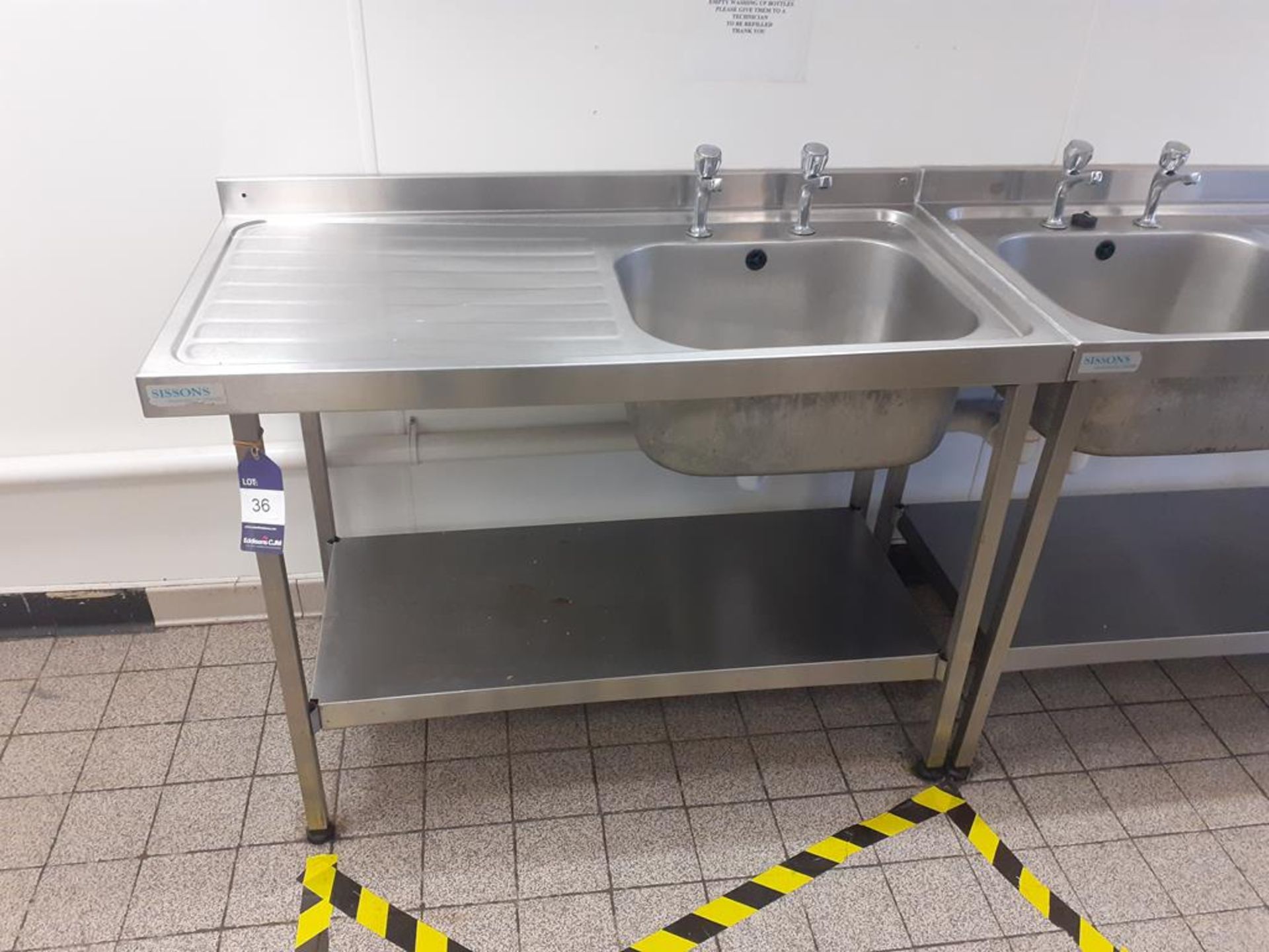 2x Sissons S/S Prep Tables and 2x Sissons S/S Sink Units