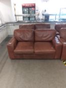 2x Brown Leather Two Seater Sofas