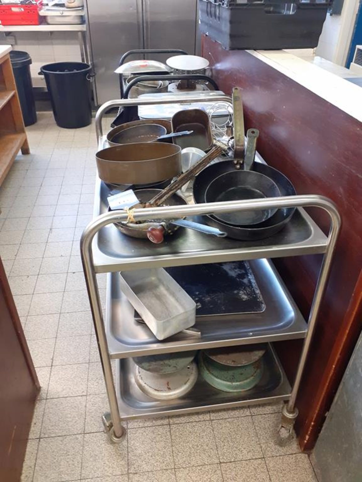2x Serving Trolleys and Large Qty of Cookware to Inc: Pans, Trays, Pots etc.