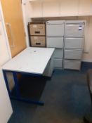 3 x four drawer filing cabinets, two desks, 3 x pedestals and 1 x mobile office chair