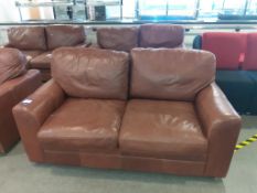 2x Brown Leather Two Seater Sofas