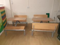 6 x Metal Framed Wooden Top Double Bench Canteen Tables