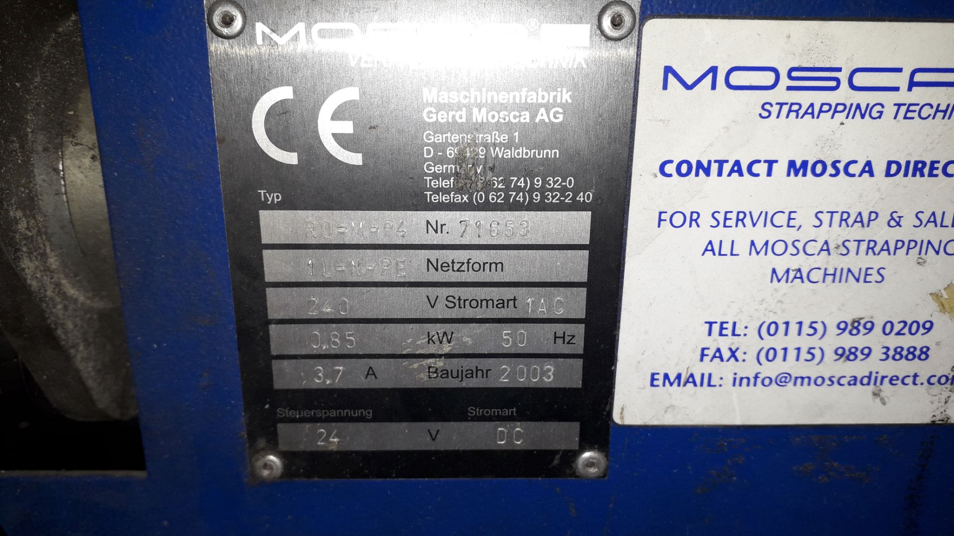 Mosca ROM P4 Strapping Machine, Serial Number 71653 (2003) - Image 3 of 3