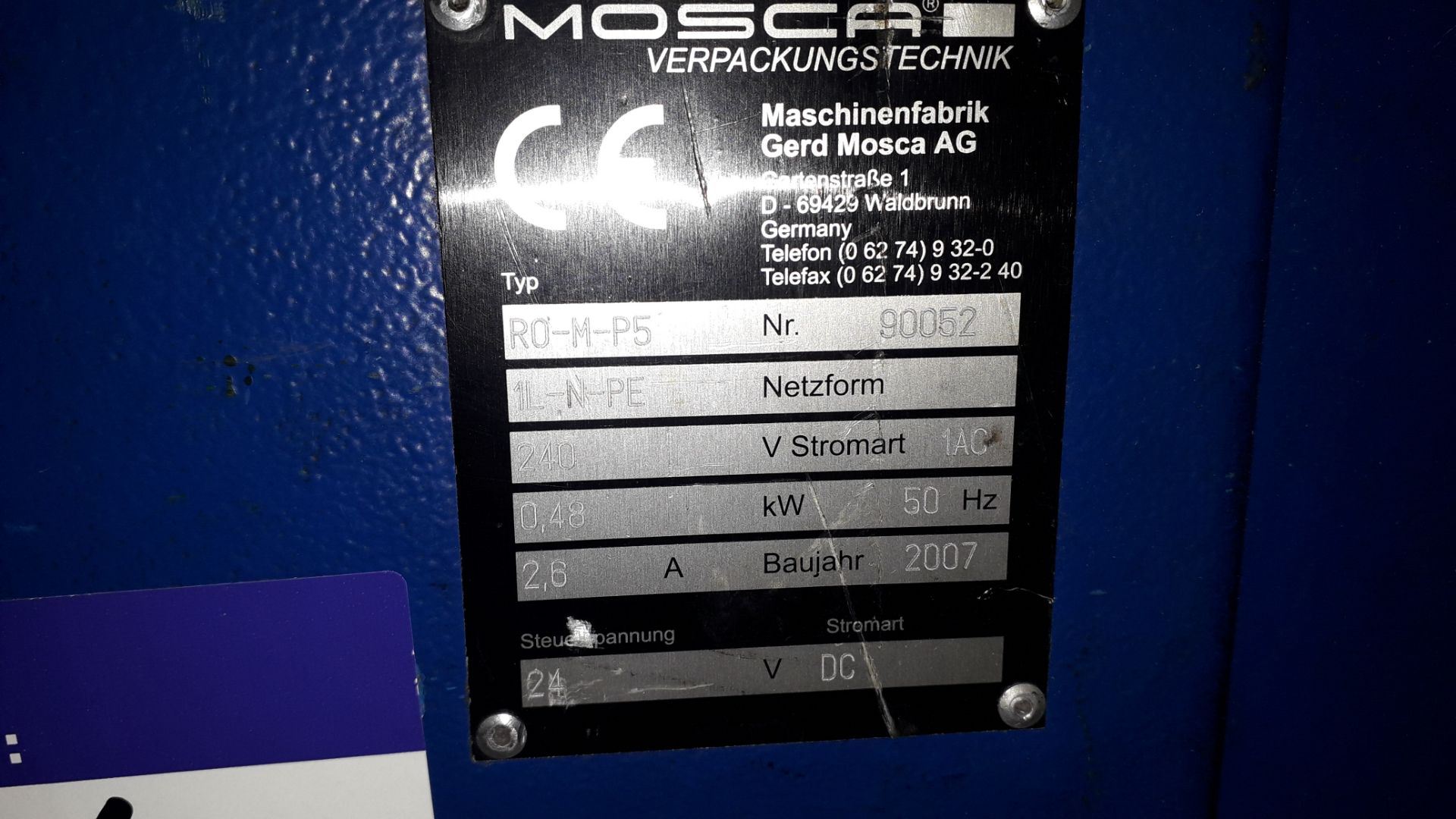 Mosca RO-M-P5 Strapping Machine, Serial Number 90052 (2007) - Image 3 of 3