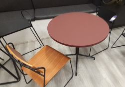 Contemporary Breakout Furniture, comprising; 2 steel framed Chairs with circular Dining Table