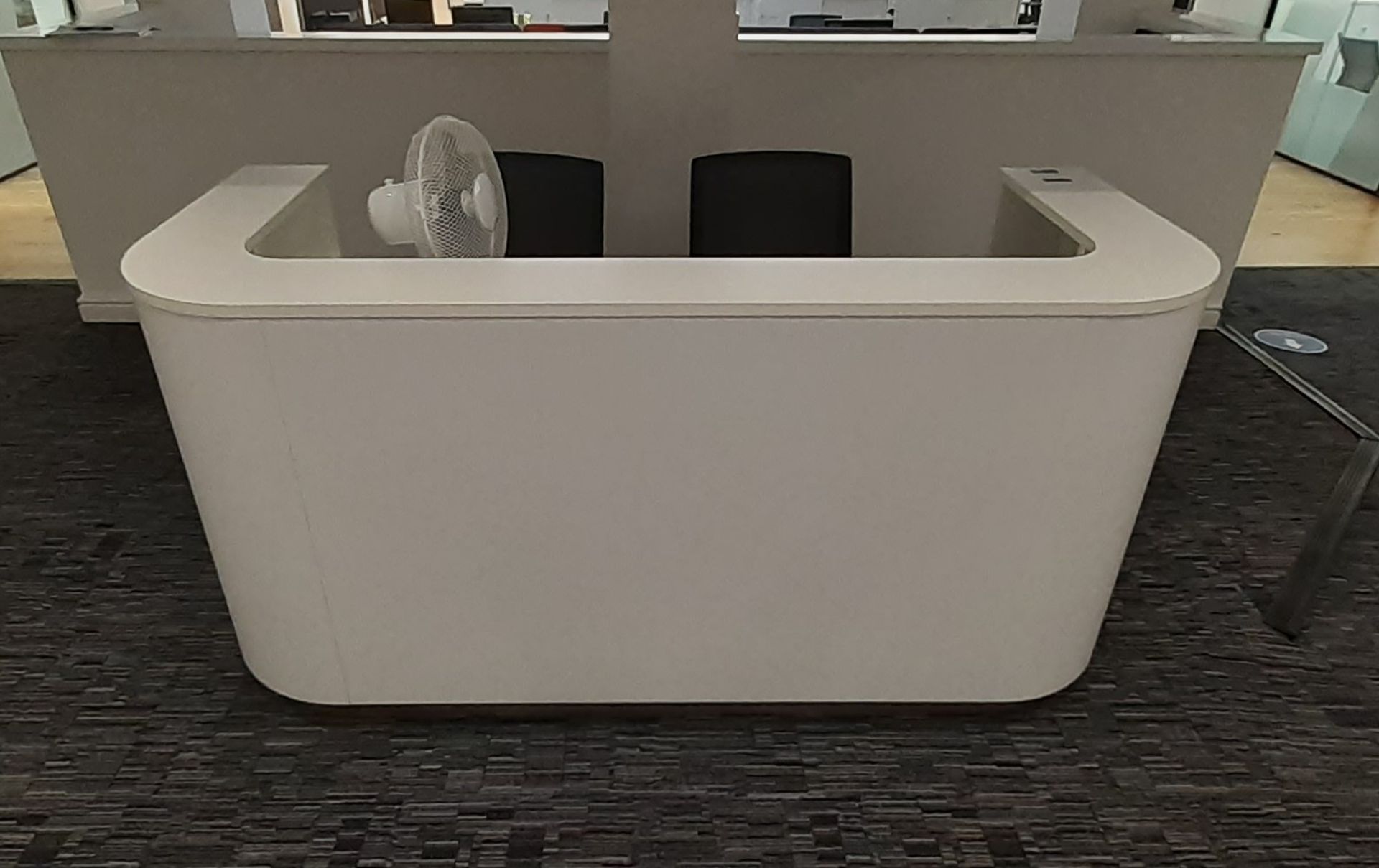 Contemporary white laminate Reception Desk 2000 x 800 with 2 Mobile Office Chairs - Image 2 of 2