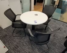 Contemporary white laminate Circular Table 900 diameter with 3 upholstered cantilever Meeting