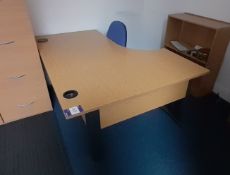 Light oak effect ergonomic Desk with upholstered Chair & beech effect 5-shelf unit